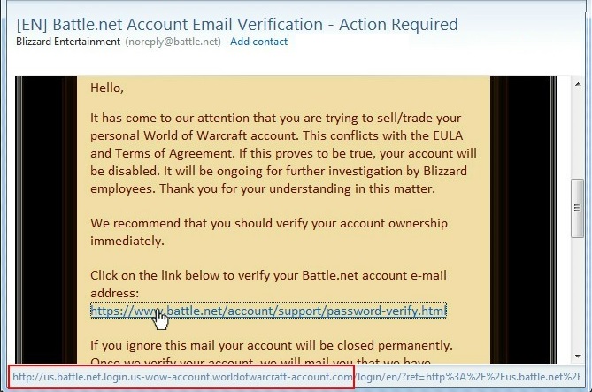 wow account scam mail